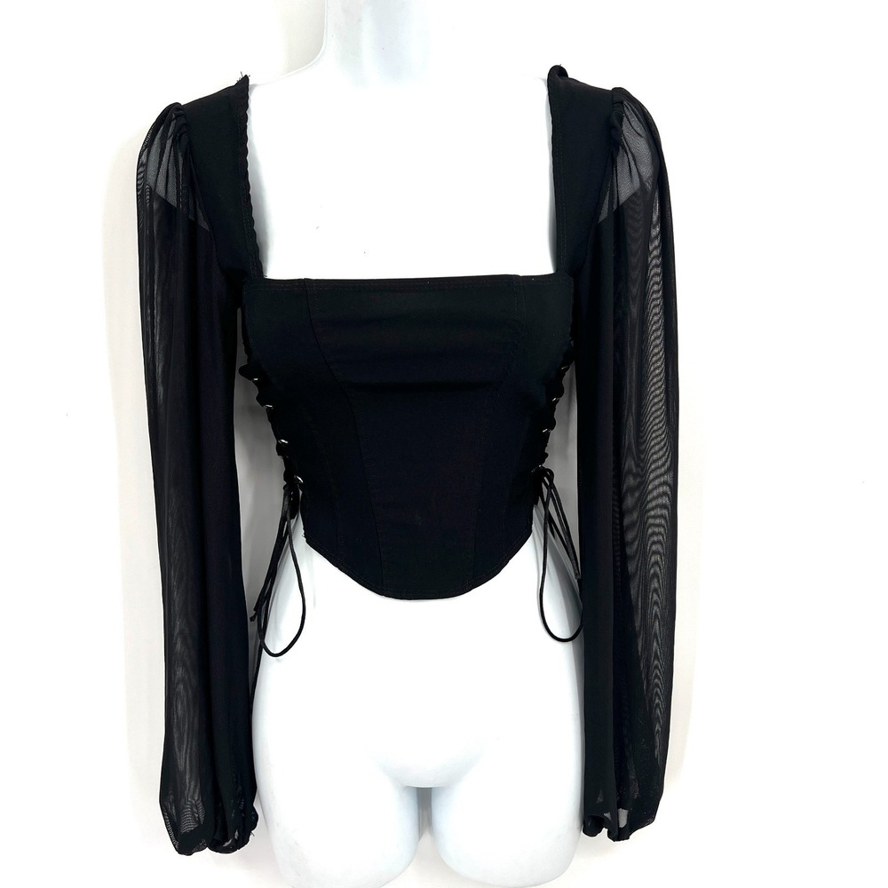 Windsor corset style long sheer sleeve top witchy whimsigoth goth renaissance S
